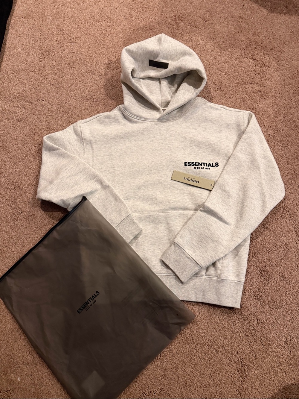ESSENTIALS Light Gray Pullover Hoodie with Chest Logo